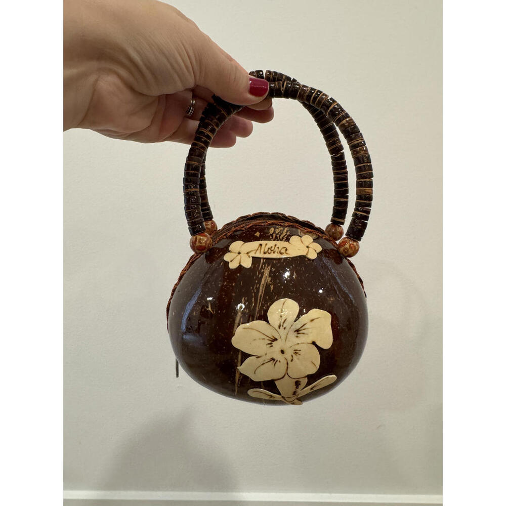 Handcrafted Coconut Shell Purse with Floral Design